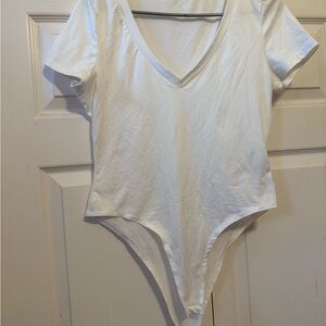 SHEIN White V-Neck Intimates Bodysuit